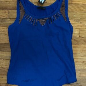 Elegant Blue Sleeveless Top with Embellishments